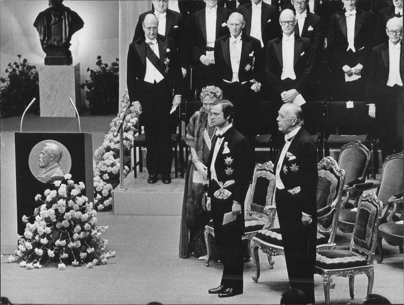 Princess Margaretha of Denmark, King Carl XVI Gustaf and Prince Bertil during the Nobel Prize in the Concert Hall - Vintage Photograph