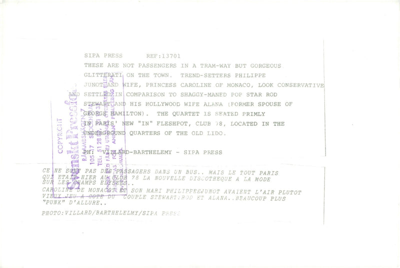 Philippe Junotrand, Princess Caroline of Monaco and Rod Stewart at Club 78 in Paris. - Vintage Photograph