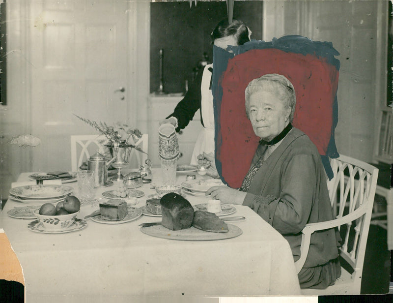 Writer Selma LagerlÃ¶f at the dining table - Vintage Photograph