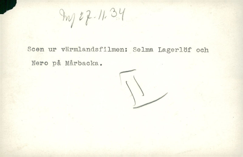 Stage from the warmlands film &quot;Selma LagerlÃ¶f and Nero pÃ¥ MÃ¥rbacka&quot; - 27 November 1934 - Vintage Photograph