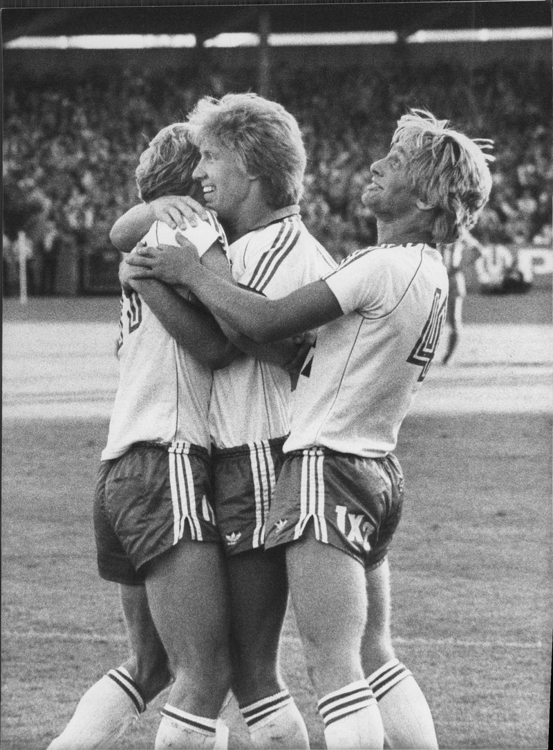 Football players in Hammarby IF hugging each other - Vintage Photograph