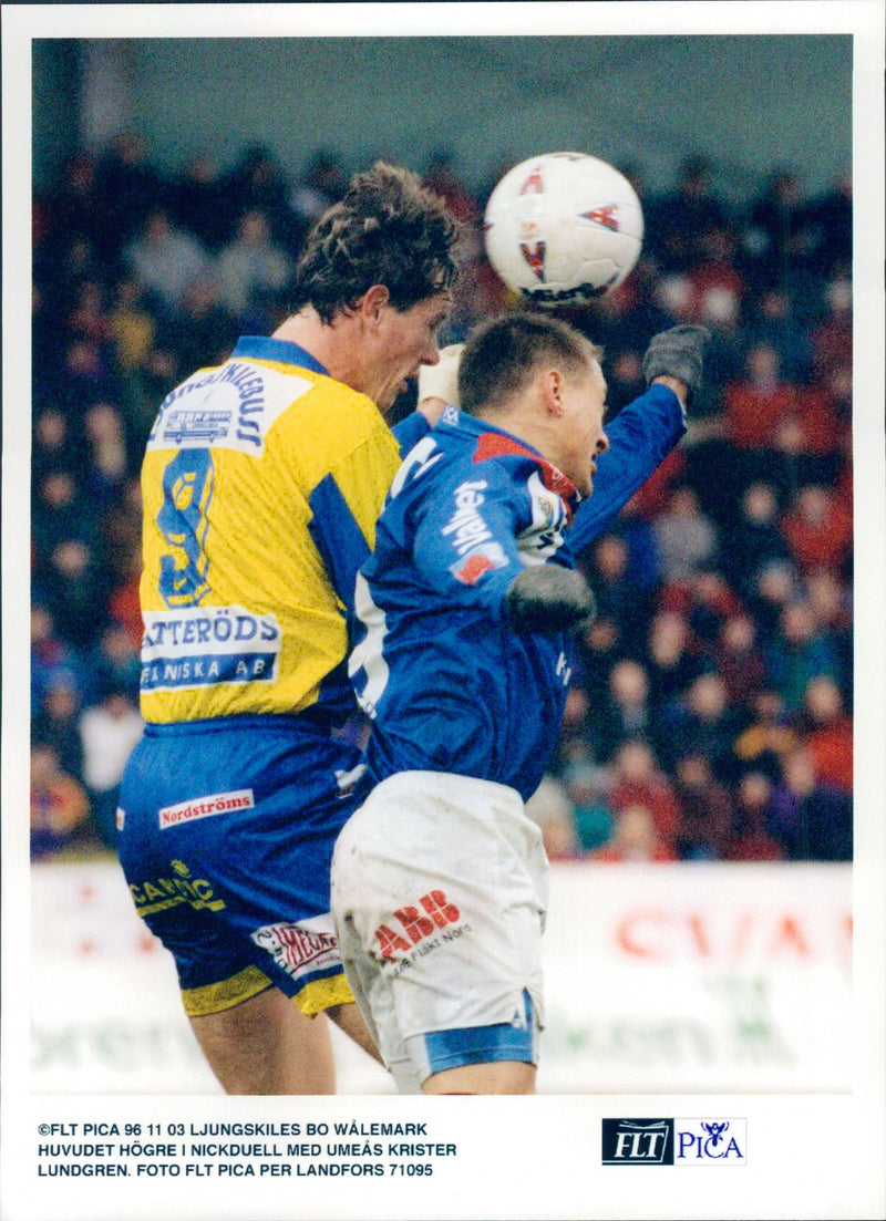 Football player Bo WÃ¥lemark in close combat with UmeÃ¥ Krister Lundgren. - Vintage Photograph