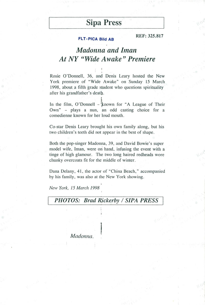 Madonna on the red carpet at the premiere of the movie &quot;Wide Awake&quot; - Vintage Photograph