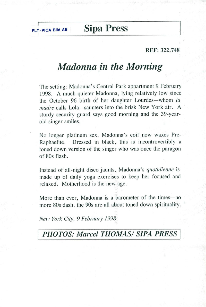 Madonna leaves his apartment at Central Park with his driver - Vintage Photograph