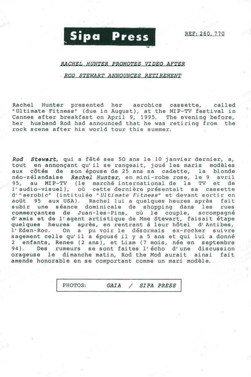 Singer Rod Stewart together with his wife Rachel Hunter at the MIP-TV festival in Cannes. - Vintage Photograph