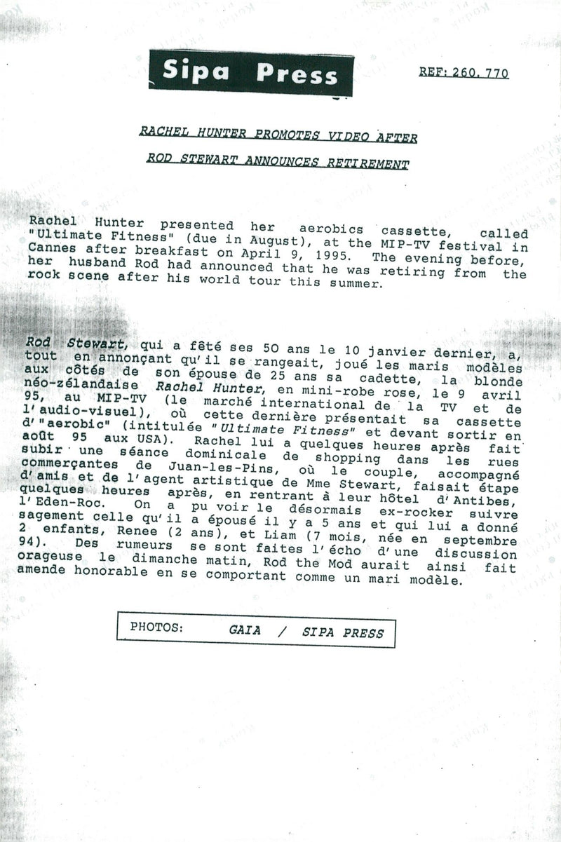 Singer Rod Stewart together with his wife Rachel Hunter at the MIP-TV festival in Cannes. - Vintage Photograph