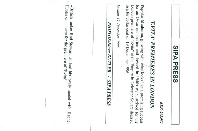 Singer Rod Stewart along with his wife Rachel Hunter during the premiere of &quot;Evita&quot;. - Vintage Photograph