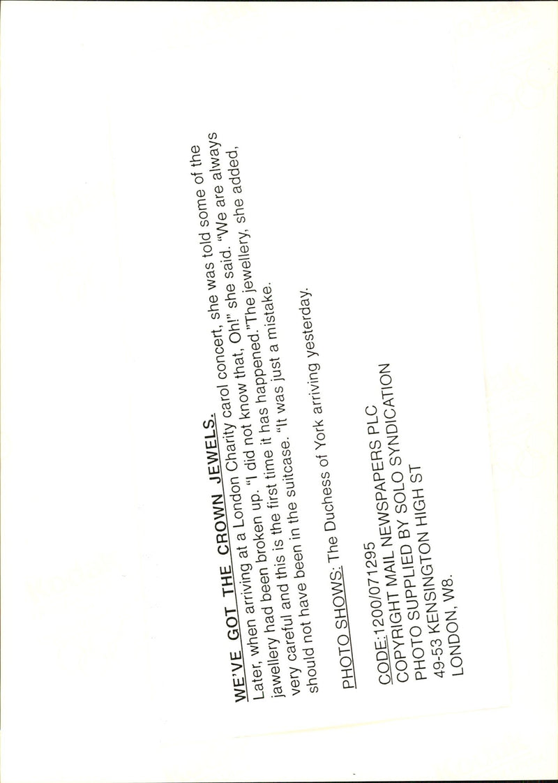 Sarah Ferguson arrives at a concert with London Charity - Vintage Photograph