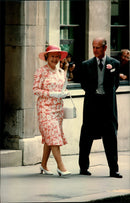 Queen Elizabeth and Prince Philip arrive at the Church of the Wedding between Lady Sarah Armstrong Jones and Daniel Chatto - Vintage Photograph