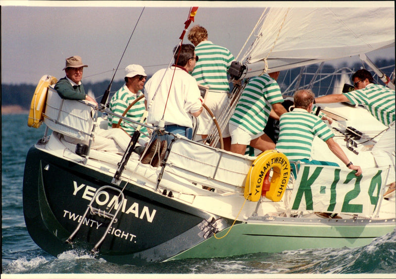 Prince Philip aboard a yacht under the Isle of Wight regatta - Vintage Photograph