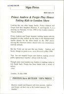 Beatrice and Eugenie together with their parents Prince Andrew and Fergie on their way to a musical. - Vintage Photograph