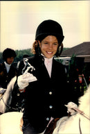 Charlotte Casiraghi shows his prize after a jump competition in Lummen - Vintage Photograph