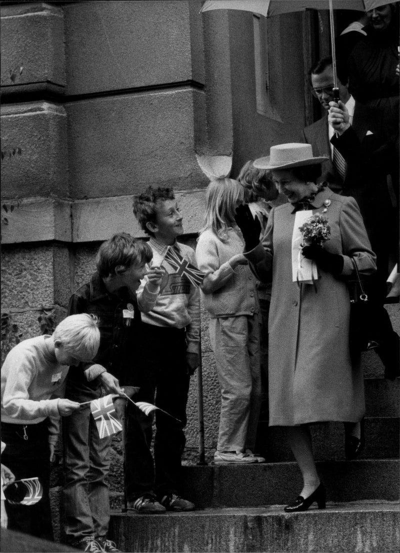 Queen Elizabeth II visits the Manila School during his Swedish visit with Prince Philip - Vintage Photograph