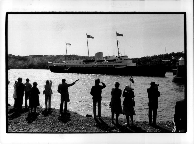 Elizabeth II and Prince Philip on Sweden visit - Britannia slides towards Stockholm - Vintage Photograph