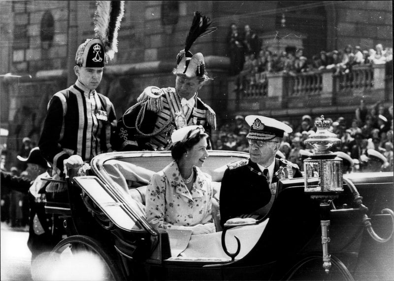 Queen Elizabeth II and King Gustaf VI Adolf - Vintage Photograph