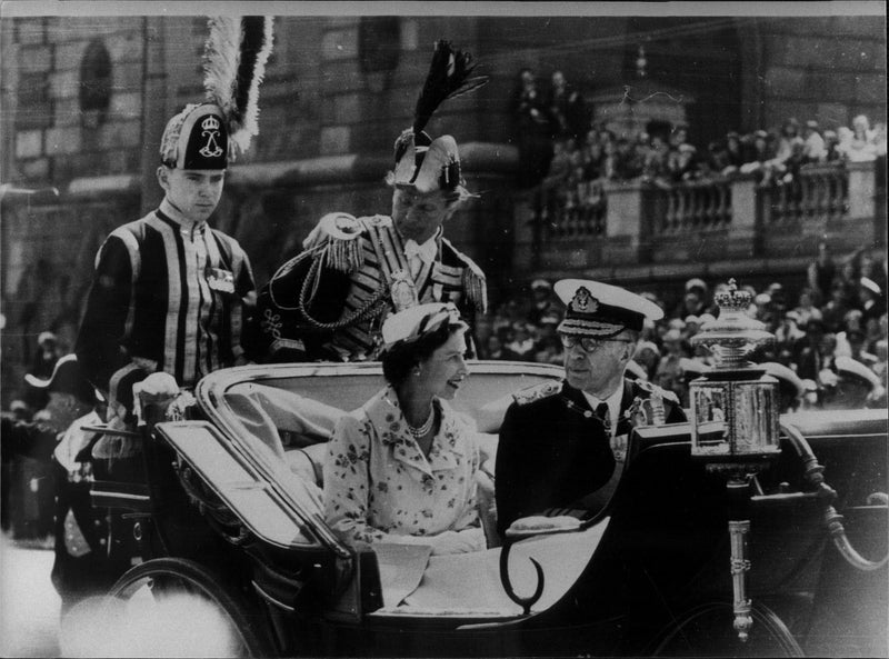 Queen Elizabeth II and King Gustaf VI Adolf - Vintage Photograph
