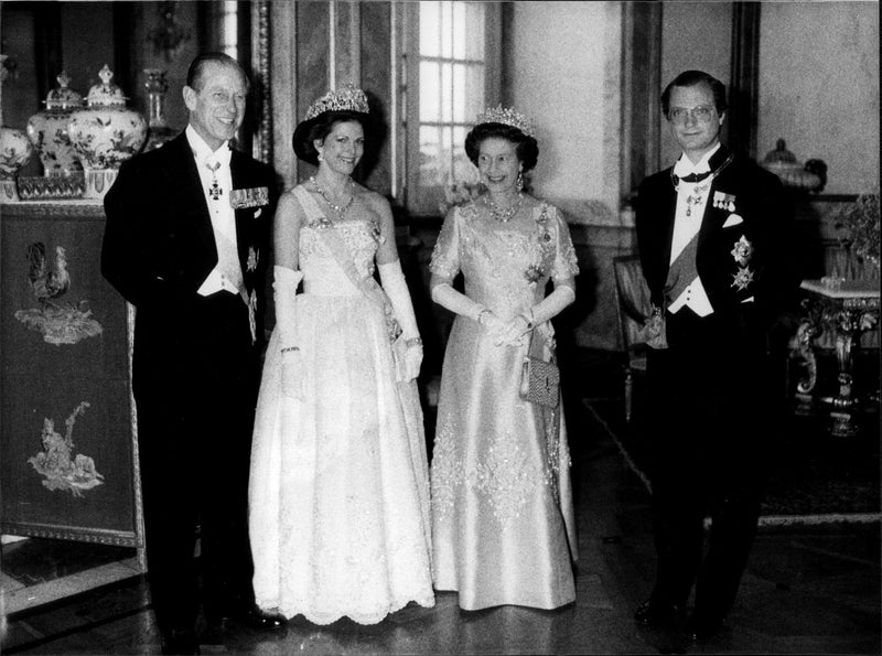 Prince Philip, Queen Silvia, Queen Elizabeth II and King Carl XVI Gustaf - Vintage Photograph
