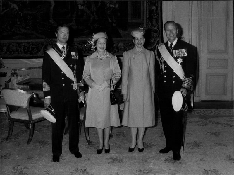 King Carl XVI Gustaf, Queen Elizabeth II, Queen Silvia and Prince Philip - Vintage Photograph