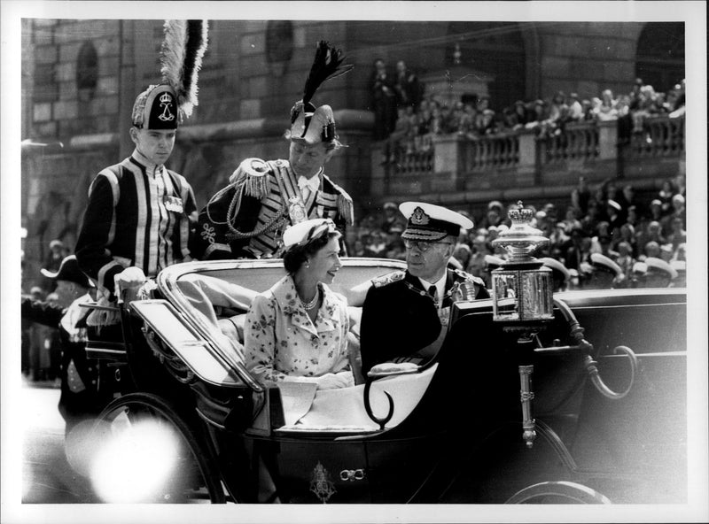 Queen Elizabeth II and King Gustaf VI Adolf - Vintage Photograph