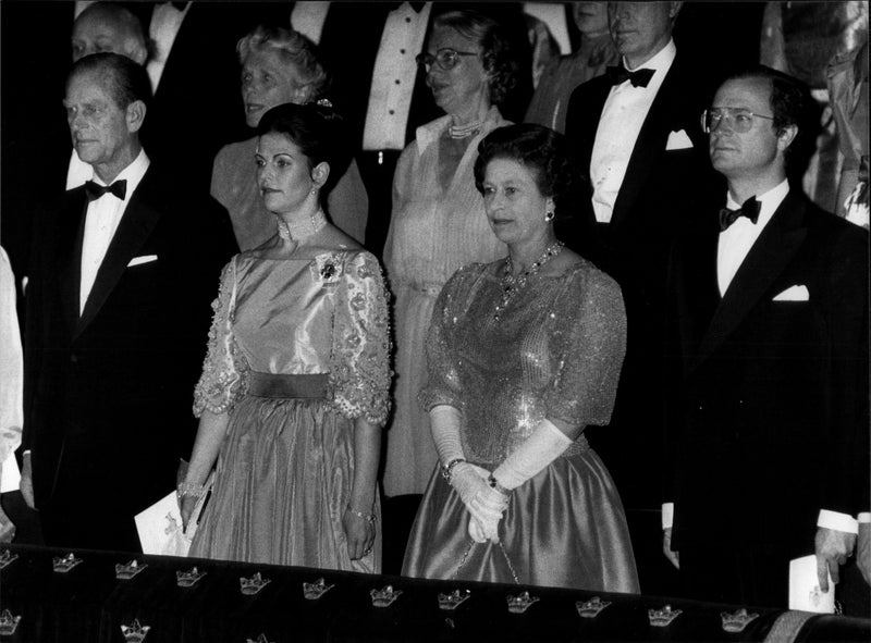 Prince Philip, Queen Silvia, Queen Elizabeth II and King Carl XVI Gustaf at the Opera - Vintage Photograph