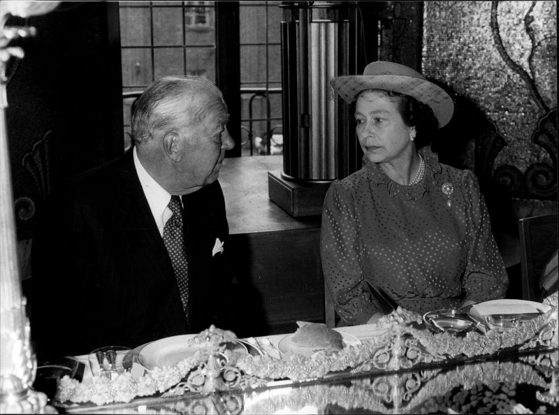 Queen Elizabeth II in conversation during gala dinner - Vintage Photograph