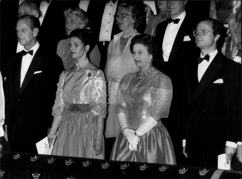Prince Philip, Queen Silvia, Queen Elizabeth II and King Carl XVI Gustaf at the Opera - Vintage Photograph