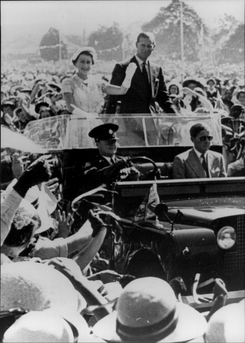 Queen Elizabeth II along with Prince Philip in Conrad Park while visiting Australia - Vintage Photograph