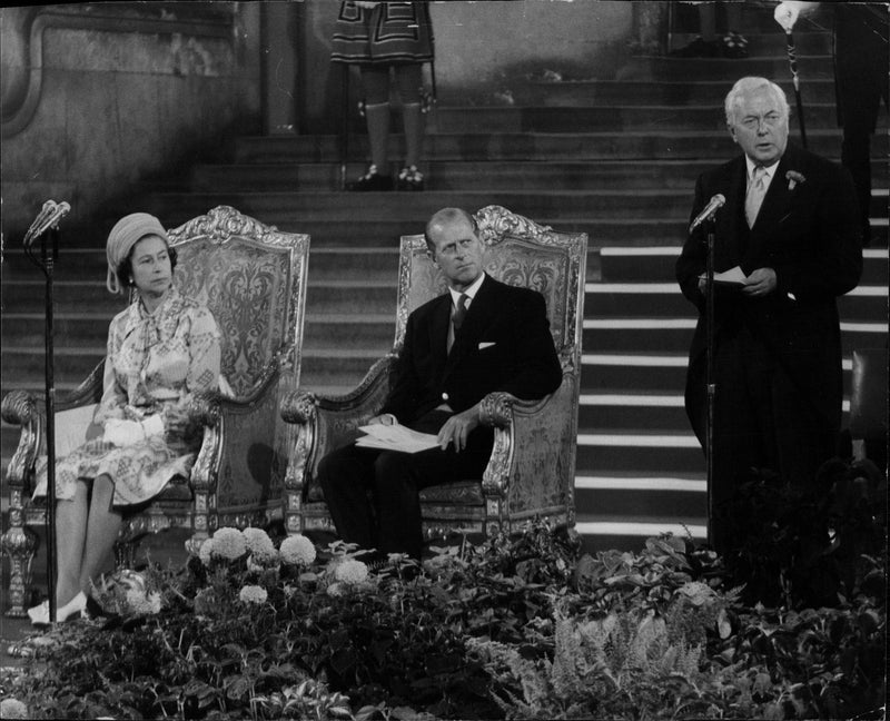 Queen Elizabeth II and Prince Philip at the opening of parliament. - Vintage Photograph