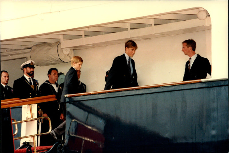 Family holiday at Britannia: Queen Elizabeth II was accompanied by Prince Charles with his sons, Prince Edward and Princess Anne with the children Zara and Peter - Vintage Photograph