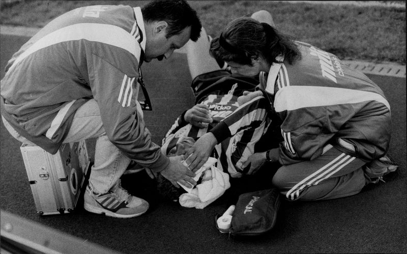 DjurgÃ¥rdens Mikael Martinsson badly injured in the second half - Vintage Photograph