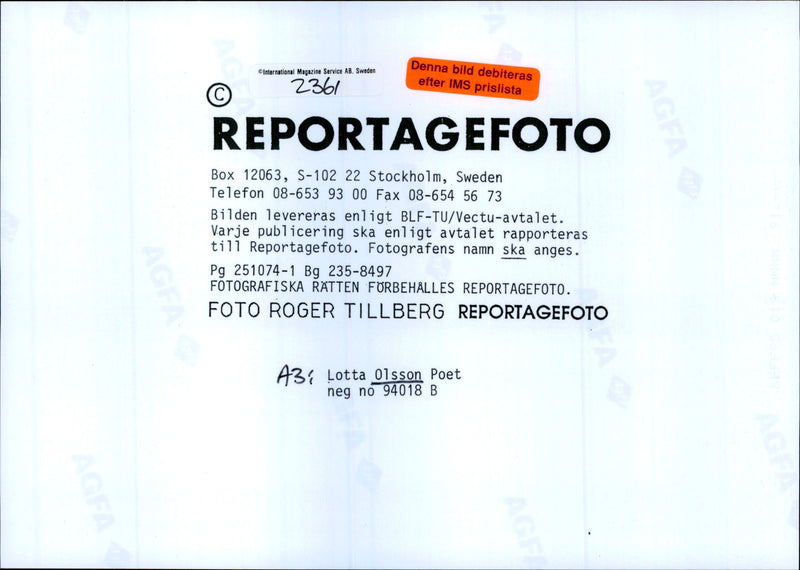 Lotta Olsson, Poet - Vintage Photograph