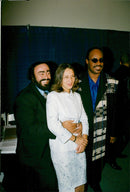 Luciano Pavarotti with his partner Nicoletta Mantovani and Stevie Wonder - Vintage Photograph