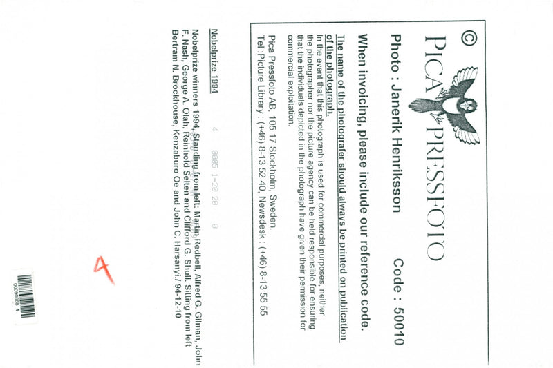 Kenzaburo Oe and the other winners of the Nobel Prize 1994, during the award ceremony in the Concert Hall. - Vintage Photograph