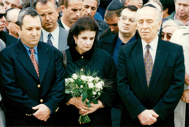 Israeli politician Shimon Peres at the Prime Minister Yitzhak Rabins funeral. - Vintage Photograph