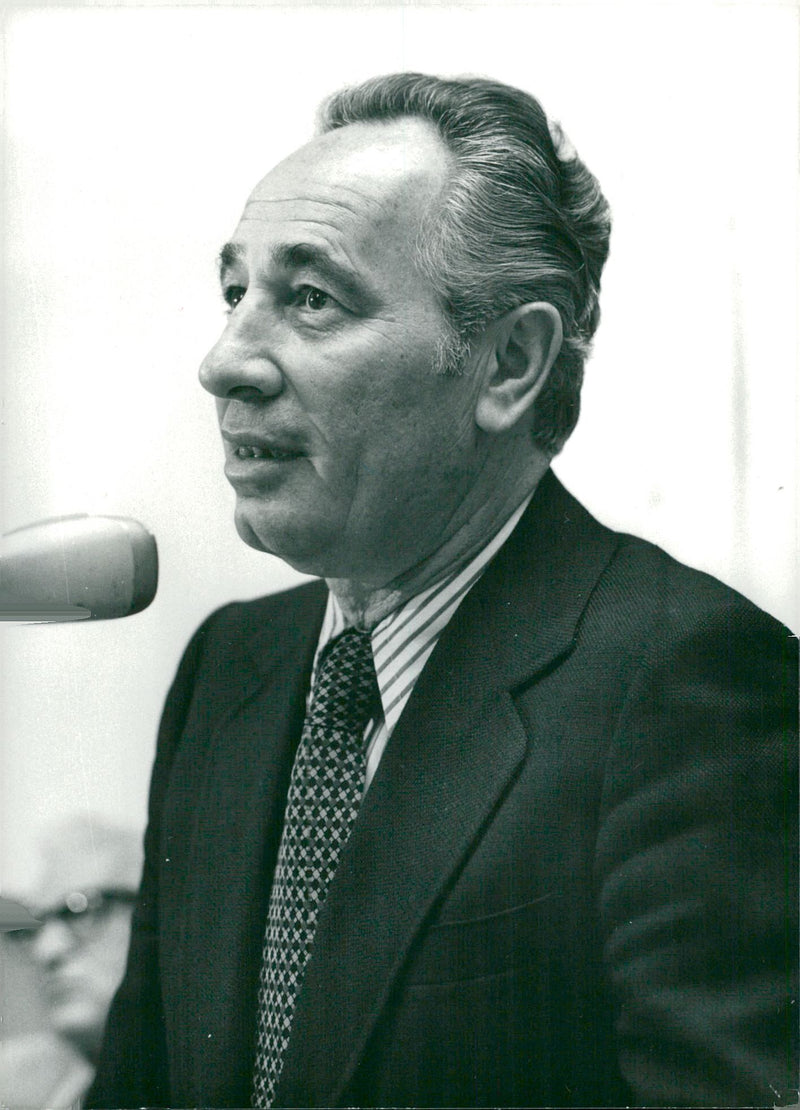 Israeli politician Shimon Peres is being interviewed. - Vintage Photograph