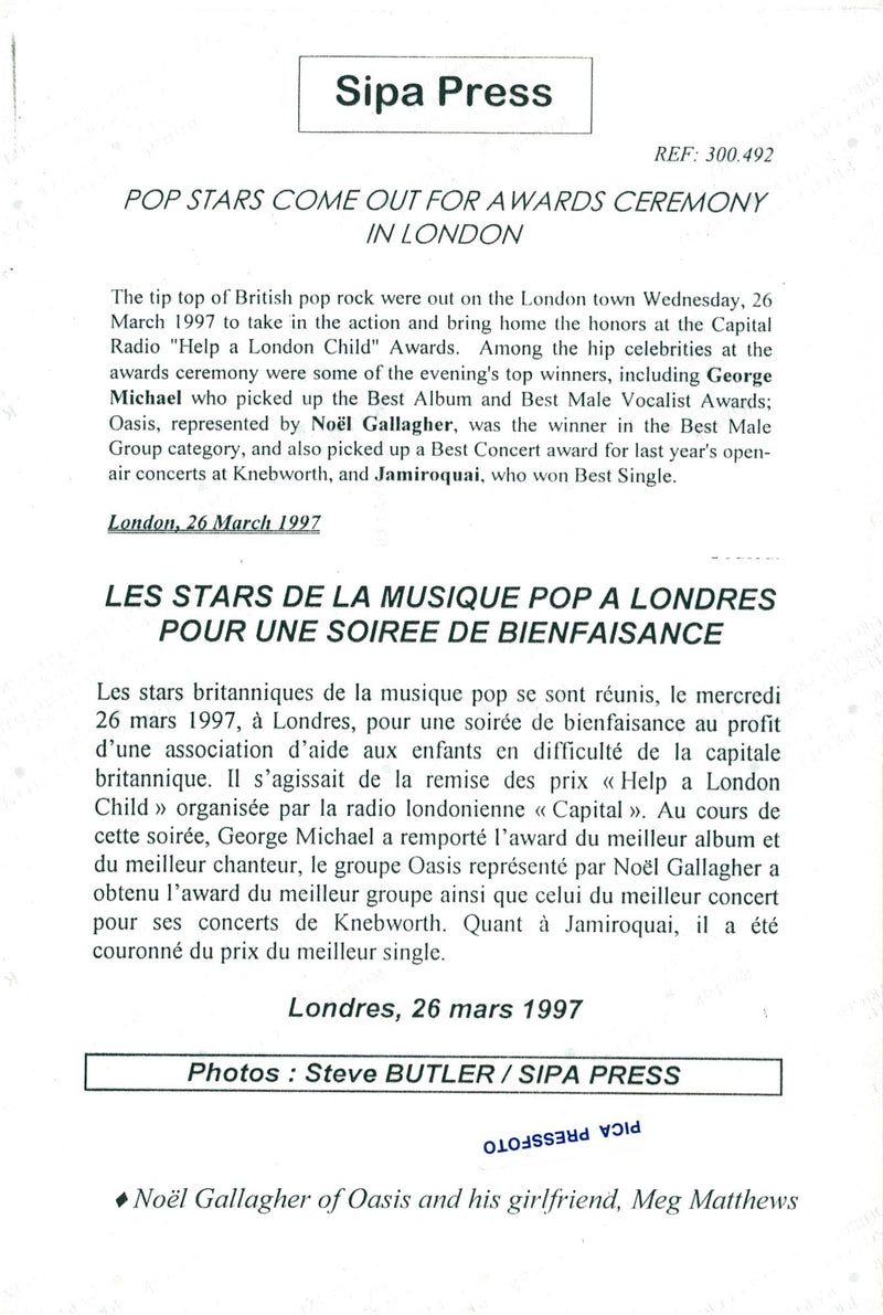 Noel Gallagher along with my wife, Matthews. - Vintage Photograph