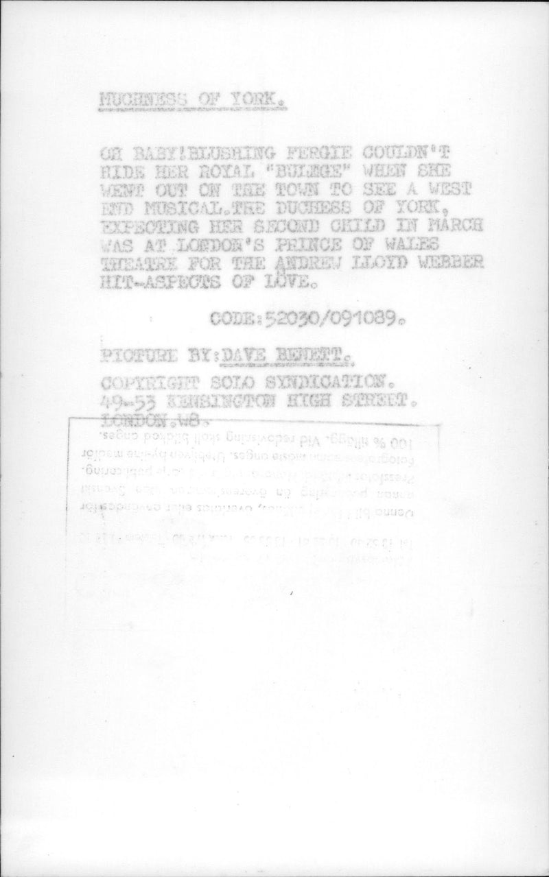 Sarah Ferguson at the Prince of Wales Theater to see the West End musical - Vintage Photograph