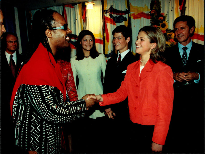 Princess Madeleine greets Stevie Wonder during King Carl XVI Gustaf&