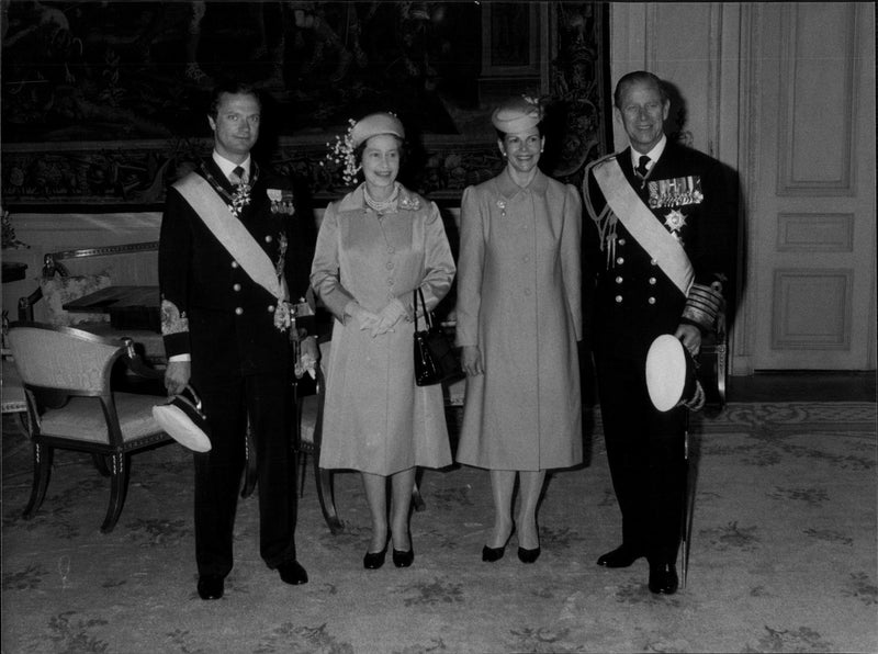 Queen Elizabeth and Prince Philip together with King Carl Gustaf and Queen Silvia - Vintage Photograph