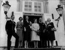 Queen Elizabeth and Prince Philips Denmark visit. Here with p. A. Prince Henrik, Queen Margrethe, Queen Ingrid, Prince Richard and Princess Benedikte - Vintage Photograph