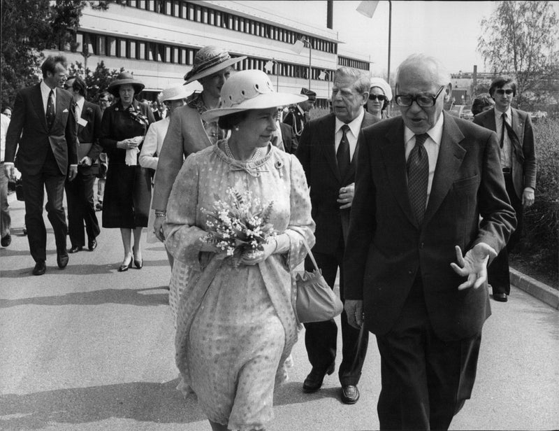 Queen Elizabeth II and Queen Margrethe of Denmark visit NOVO in BagsvÃ¦rd - Vintage Photograph