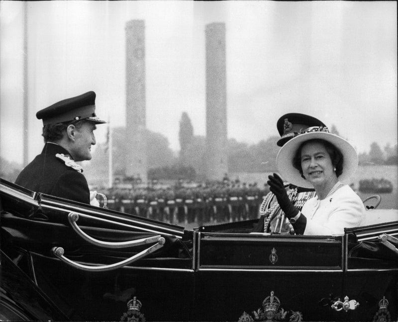 Queen Elizabeth II inspects British soldiers at Berlin Olympic Stadium - Vintage Photograph