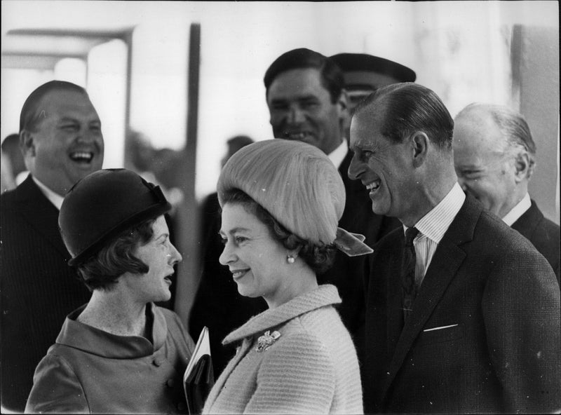 Queen Elizabeth II and Prince Philip mingle after the inauguration of Severn Bridge - Vintage Photograph