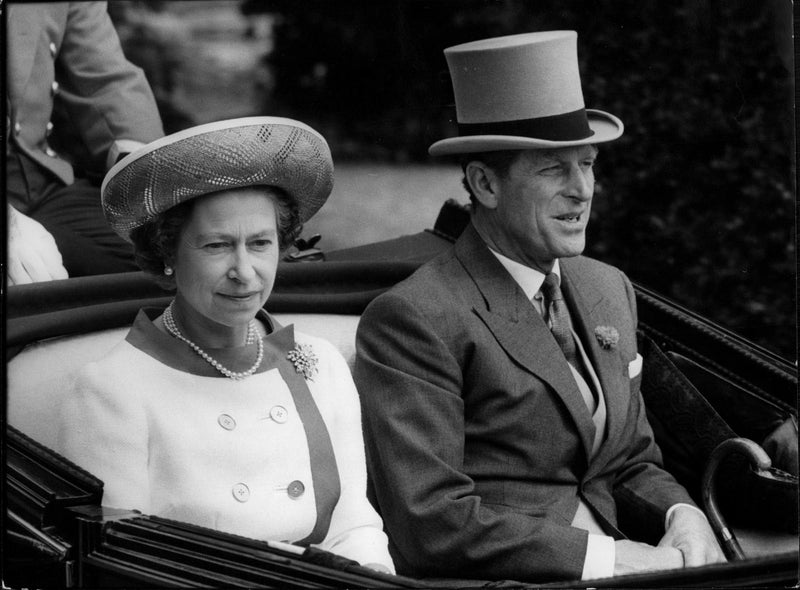 Queen Elizabeth II and Prince Philip arrive at the Golden Gates on their way to the Ascot Racecourse - Vintage Photograph