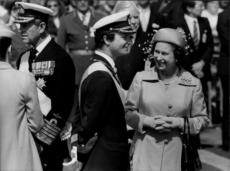 King Carl XVI Gustaf in conjunction with Queen Elizabeth II - Vintage Photograph