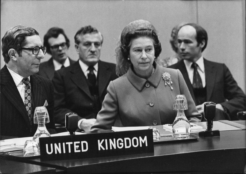 Queen Elizabeth II during conference - Vintage Photograph