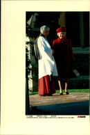 Queen Elizabeth outside the chapel of Sandringham. - Vintage Photograph