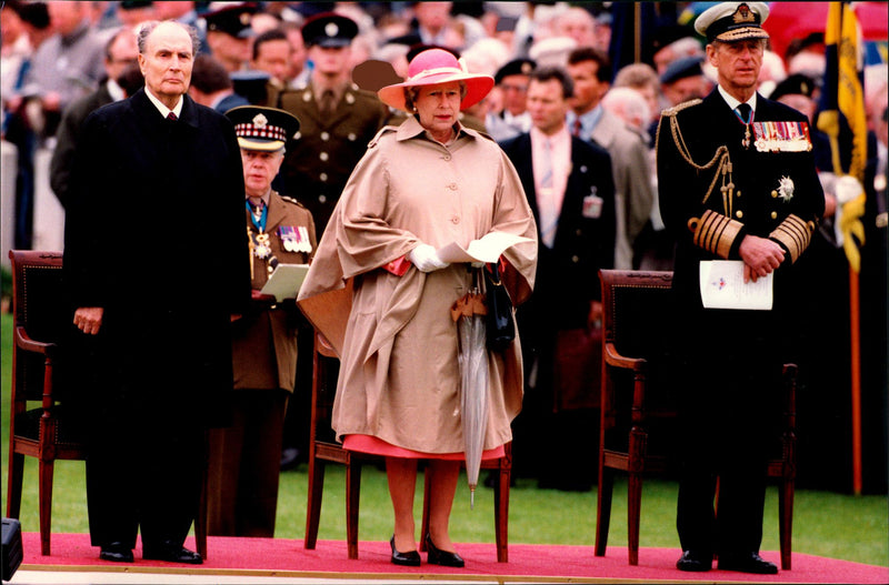 Queen Elizabeth II with Prince Philip and President Francois Mitterand - Vintage Photograph