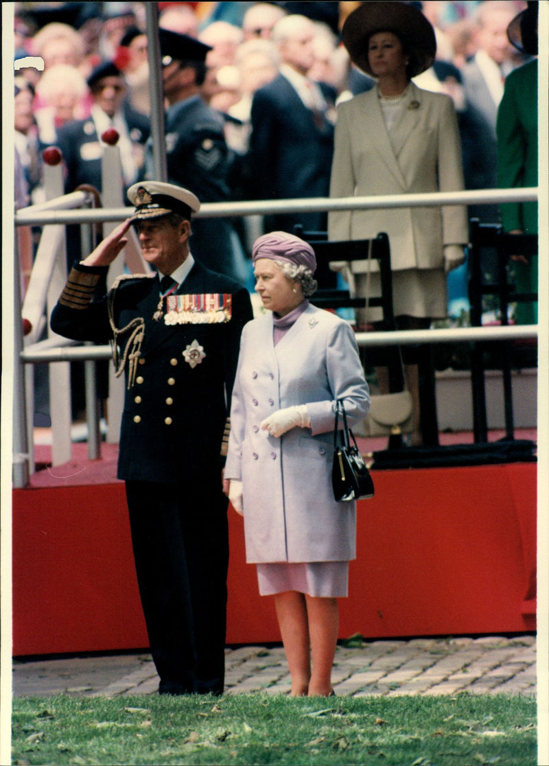 Queen Elizabeth II and Prince Philip at Drumhead - Vintage Photograph