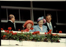 Double set of Queen Elizabeth, the Queen Mother and the ruling queen in an unknown official context. - Vintage Photograph